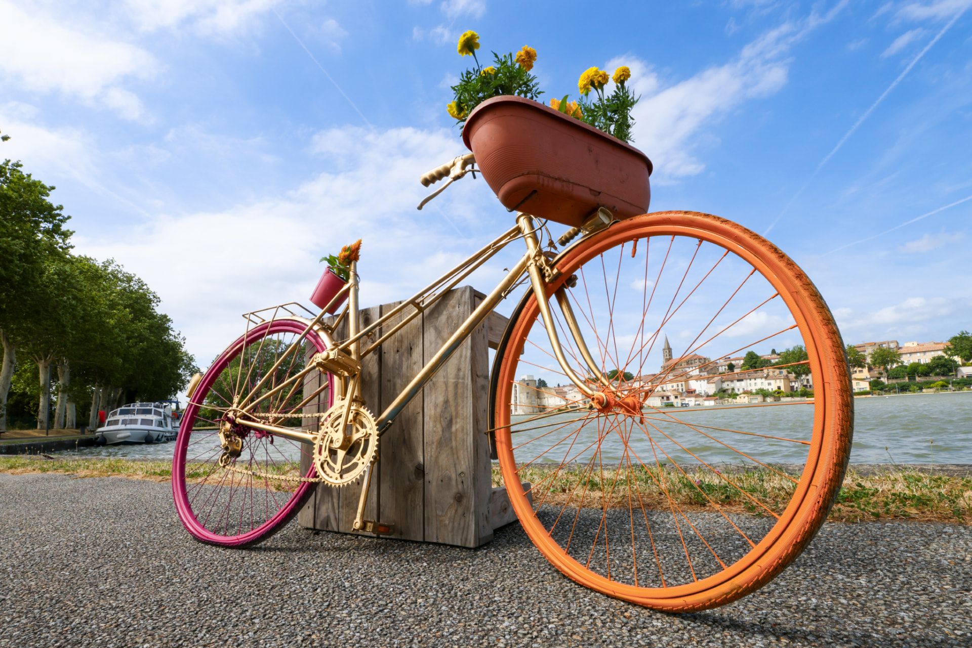 Vélo doré au bord du Grand Bassin