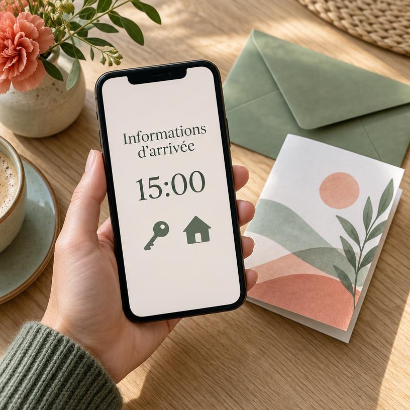 Illustration: receiving arrival information on a phone at 3pm