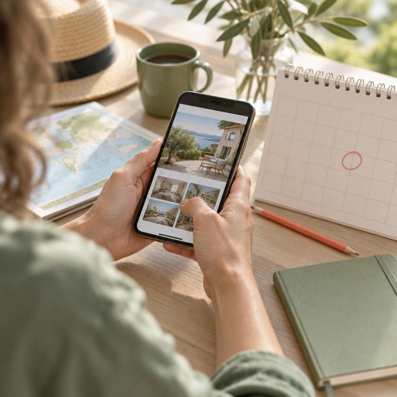 Illustration: planning a booking on a phone with a calendar